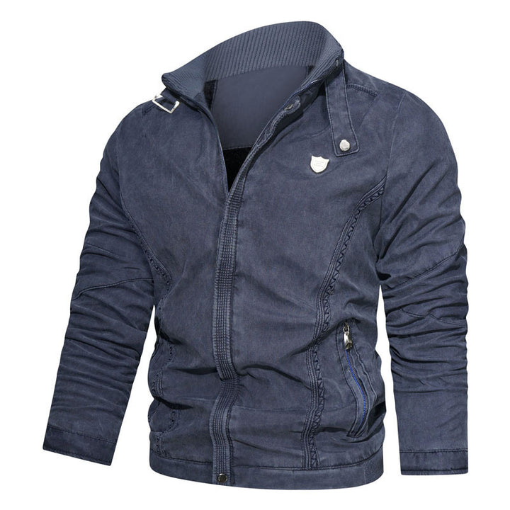 Herren leichter Canvas-Bomber mit Stehkragen, Reißverschluss und Reißverschlusstaschen Echoarchiv