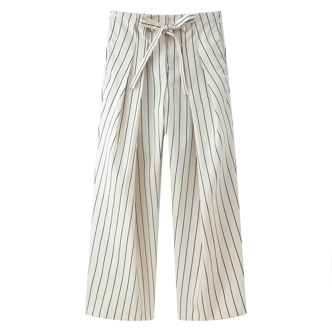 Damen Weite Highwaist-Hose mit Bügelfalten und Bindegürtel Echoarchiv
