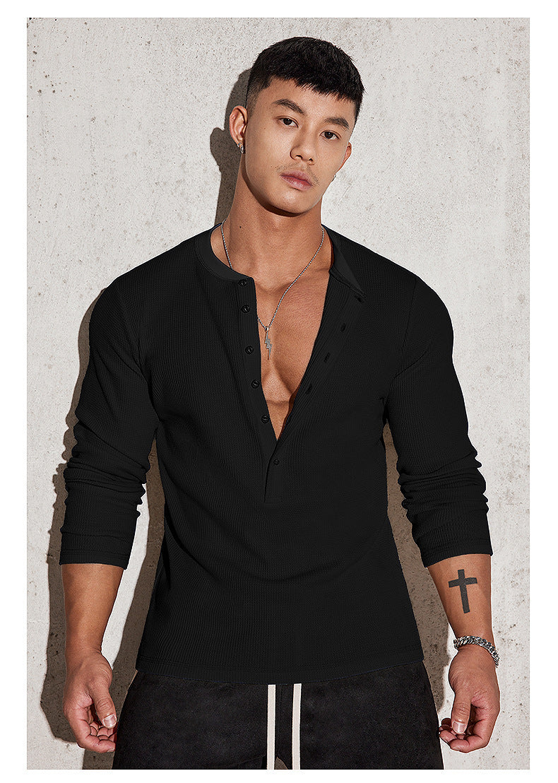 Herren Langarmshirt mit strukturiertem Design und modischen Knopfdetails Echoarchiv
