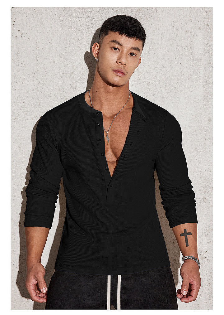 Herren Langarmshirt mit Knopfleiste und Waffelstruktur Echoarchiv