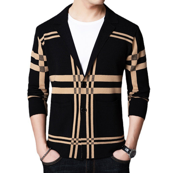 Herren eleganter Strickblazer mit modernem Karomuster Echoarchiv
