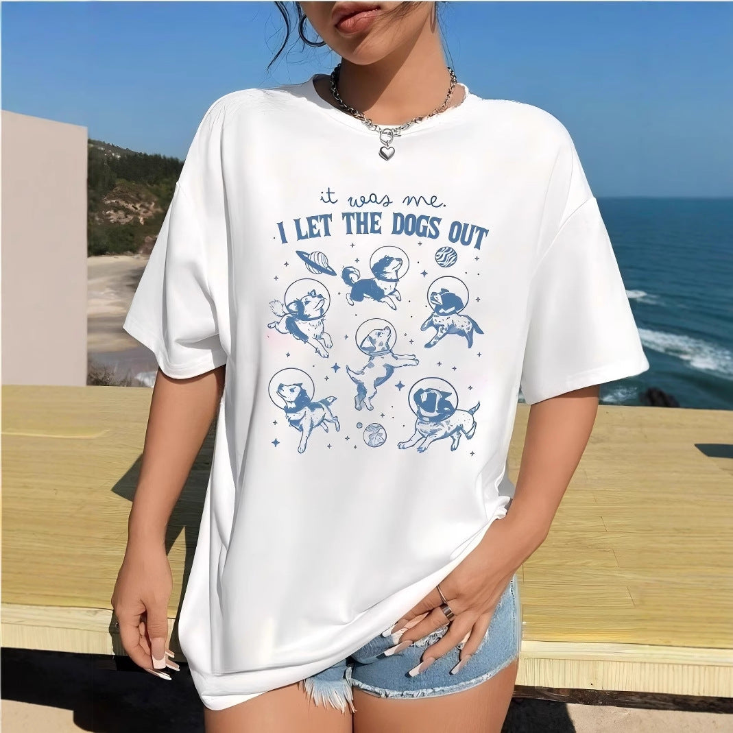 Damen T-Shirt mit kreativem Hundedesign und lässigem Schnitt Echo Archiv