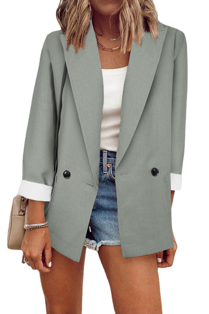 Damen Oversize Longline-Blazer mit 3/4-Ärmeln, Kontrastumschlag und aufgesetzten Taschen Echoarchiv