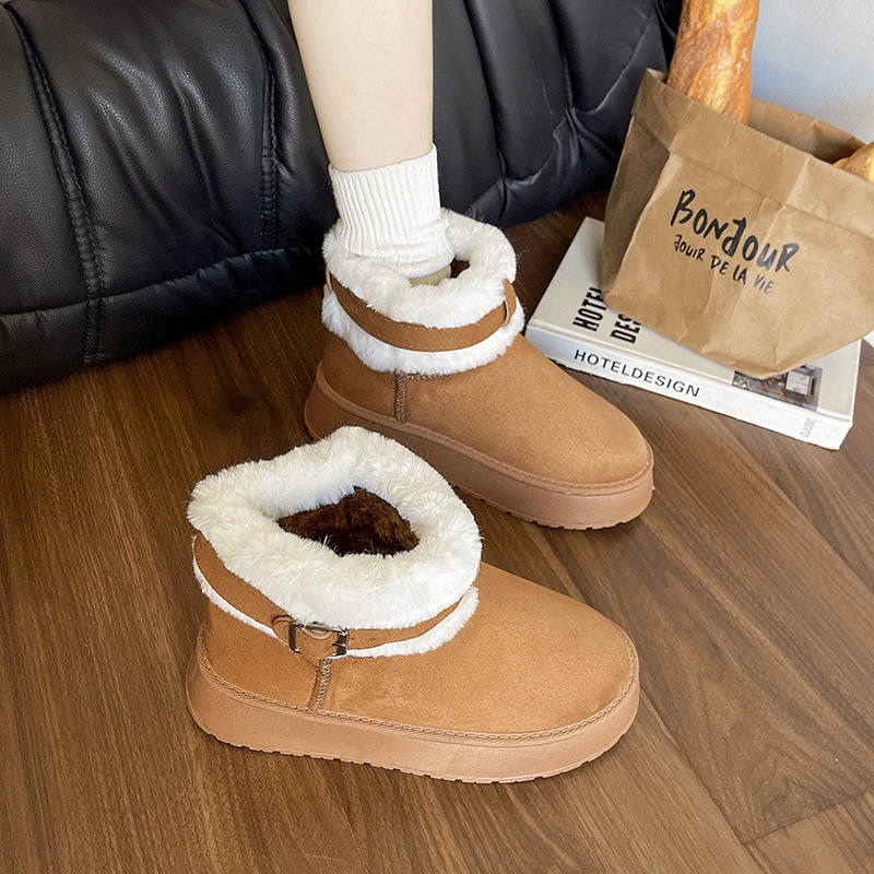 Damen Gefütterte Kurz-Stiefeletten mit Teddyfell-Futter, verstellbarem Schnallenriemen und profilierter Gummisohle – Varelle
