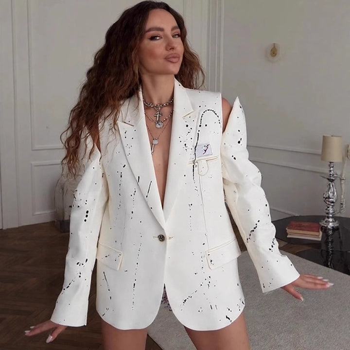 Damen Oversize-Blazer mit Cut-Out-Schultern und Paint‑Splatter‑Optik Echo Archiv