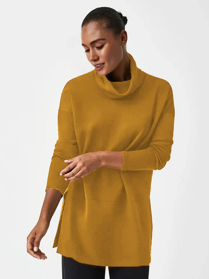 Damen Cozy Funnel Neck Tunika Pullover mit Übergrößen-Schnitt und seitlichen Schlitzen Echoarchiv