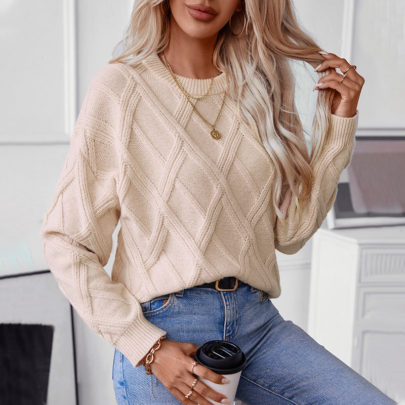 Damen nan grobstrukturierter Strickpullover mit großem Rautenmuster, geripptem Saum und Rundhalsausschnitt Echo Archiv