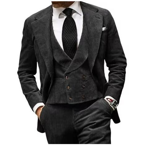 Herren eleganter Cordanzug mit Weste und stilvollem Revers Echoarchiv