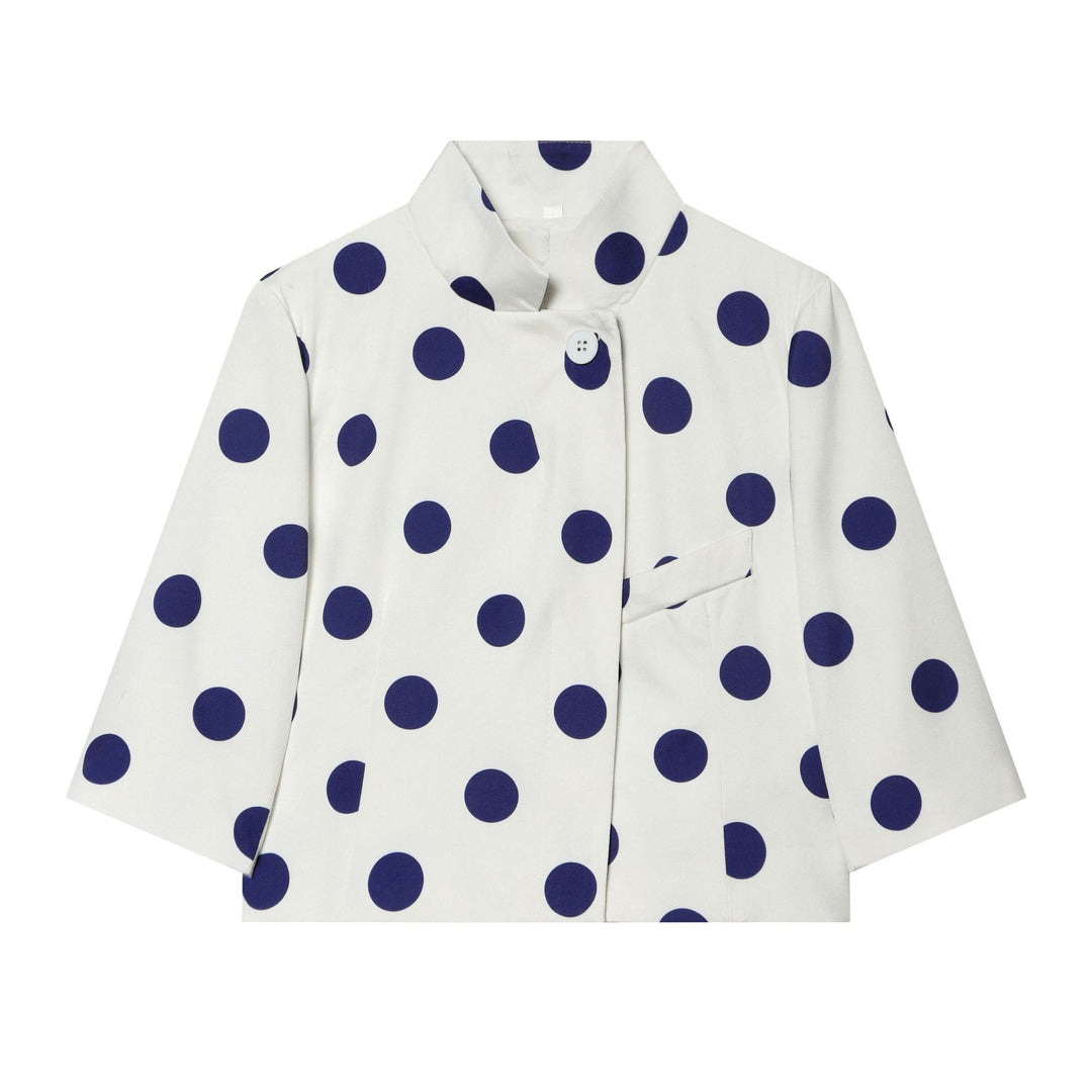Damen Gepunktete Cropped-Boxy-Jacke mit Stehkragen und Dreiviertelärmeln Echoarchiv
