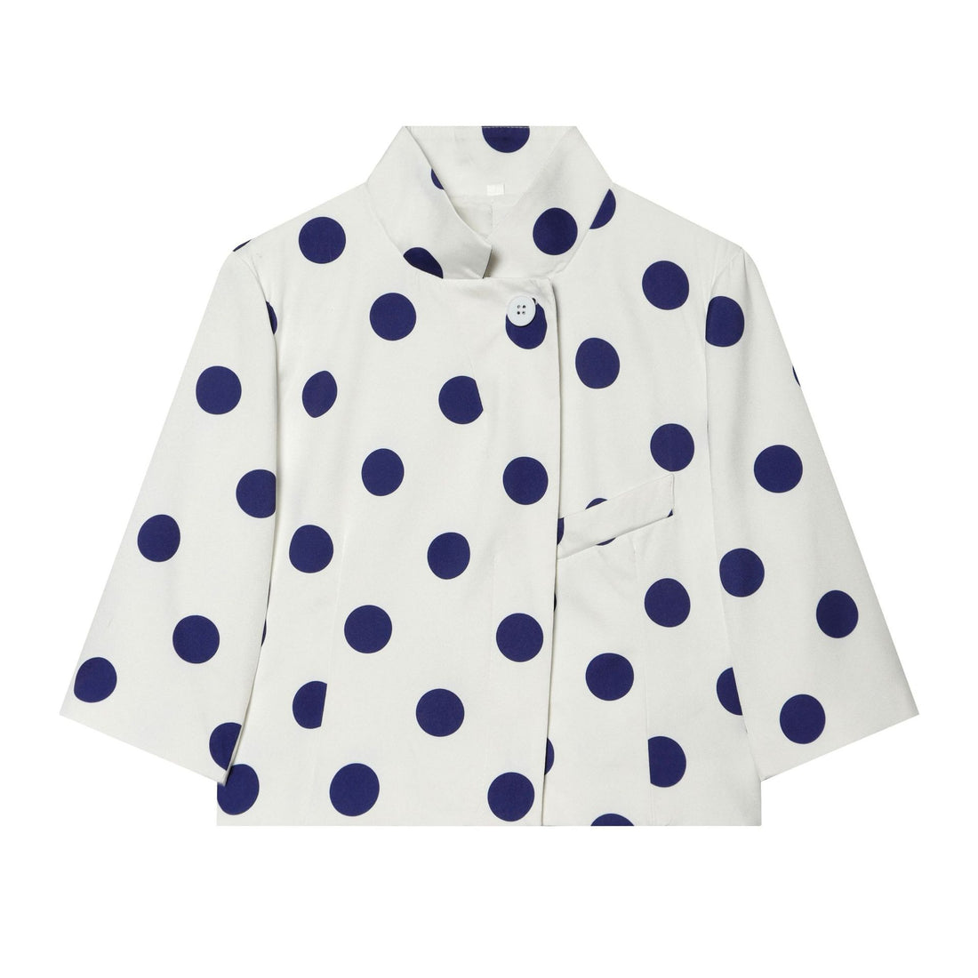 Damen Gepunktete Cropped-Boxy-Jacke mit Stehkragen und Dreiviertelärmeln Echoarchiv