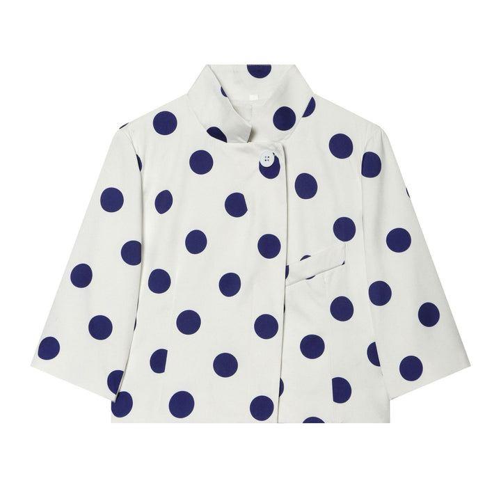 Damen Gepunktete Cropped-Boxy-Jacke mit Stehkragen und Dreiviertelärmeln Echoarchiv