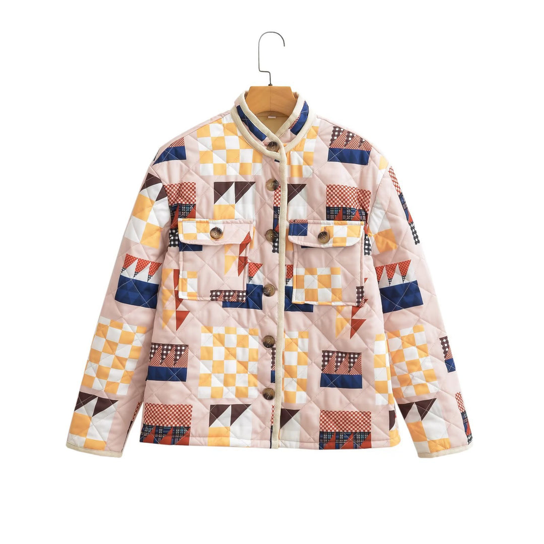 Damen nan gesteppte Patchwork-Quiltjacke mit Stehkragen und aufgesetzten Klappentaschen Echo Archiv