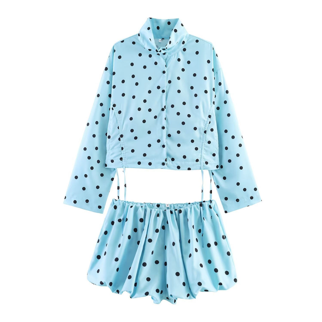 Damen Gepunktete Cropped-Utility-Jacke mit Stehkragen und Tunnelzug Echo Archiv