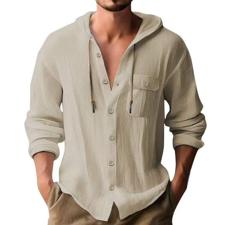 Herren lässiges Hoodie-Oberhemd mit praktischen Knopfleisten und Brusttasche Echoarchiv