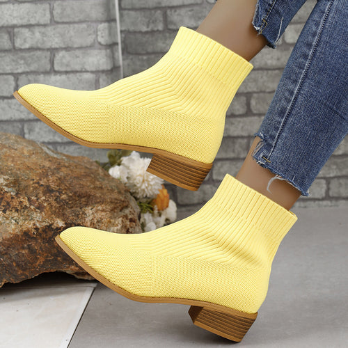 Damen nan gestrickte Sock-Ankleboots mit elastischem Schaft und niedrigem Holzblockabsatz Echo Archiv