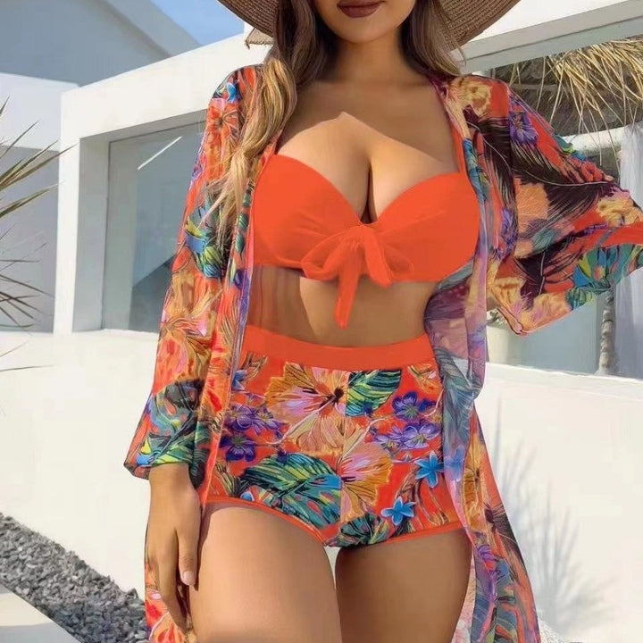 Damen Hochtailliertes Bikini-Set mit floralem Design und Bändchen Echo Archiv