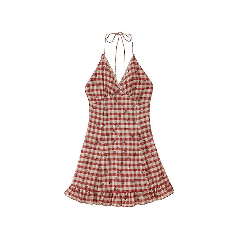 Damen Kariertes Sommerkleid mit Rüschendetails Echo Archiv