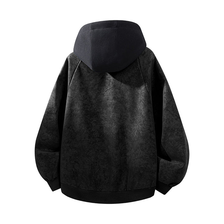 Herren Oversize-Kunstvelours-Kapuzen-Bomberjacke mit Ärmeltasche und Thermofutter Echoarchiv