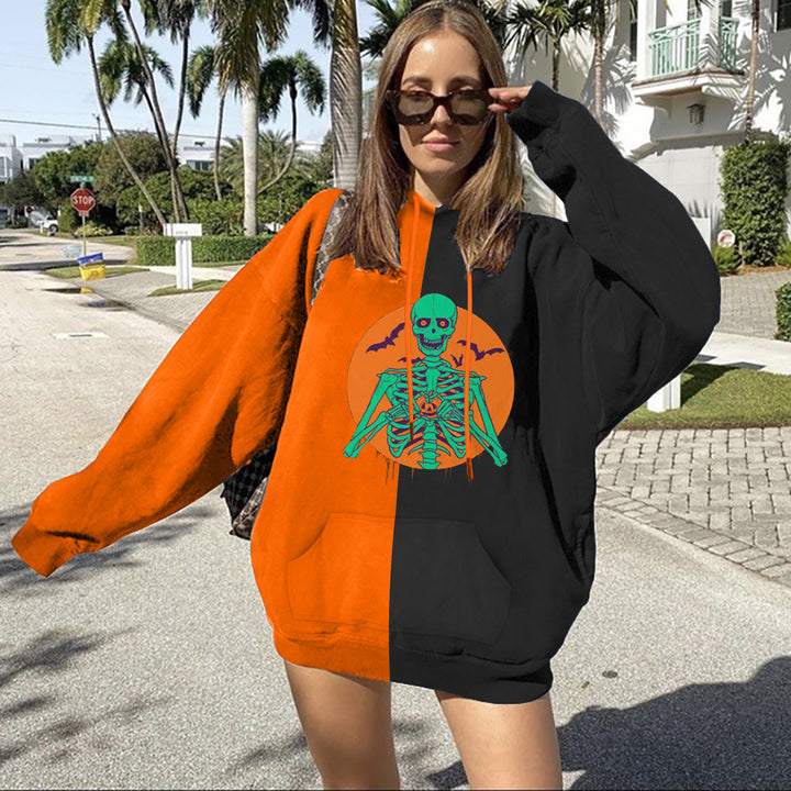 Damen Oversize Kapuzenpullover mit Halloween Kürbisdruck und Kängurutasche – Auréline