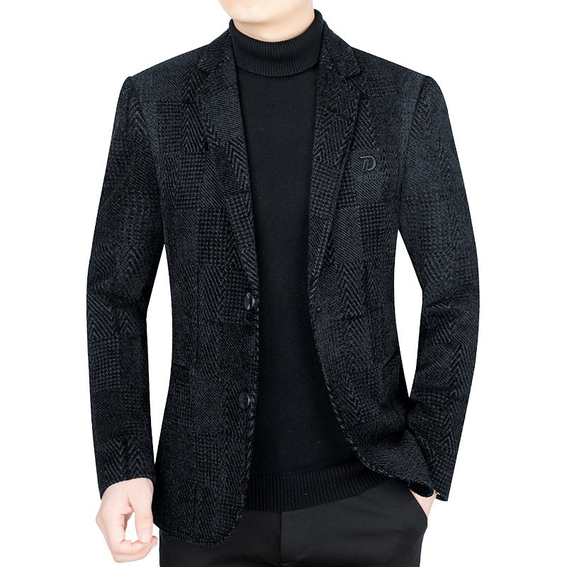 Herren Slim-Fit Samtstruktur-Sakko mit Glencheck-Optik – Tianoro
