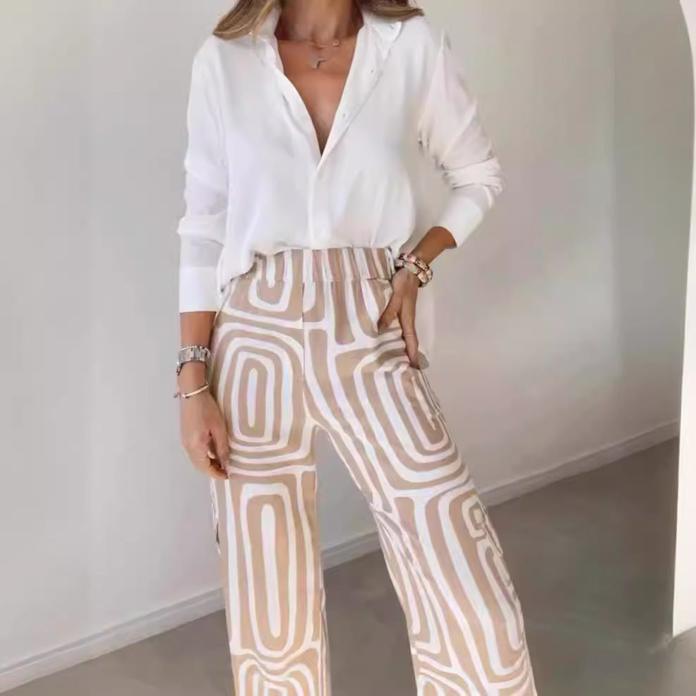 Frauen weite Palazzo-Hose mit grafischem Retro-Print Echoarchiv