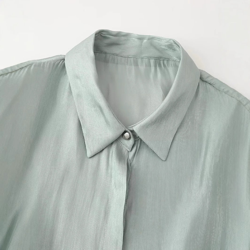 Damen nan seidenähnliche Taillierte Hemdbluse mit Bindegürtel und verdeckter Knopfleiste Echo Archiv