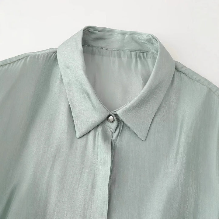 Damen nan seidenähnliche Taillierte Hemdbluse mit Bindegürtel und verdeckter Knopfleiste Echo Archiv