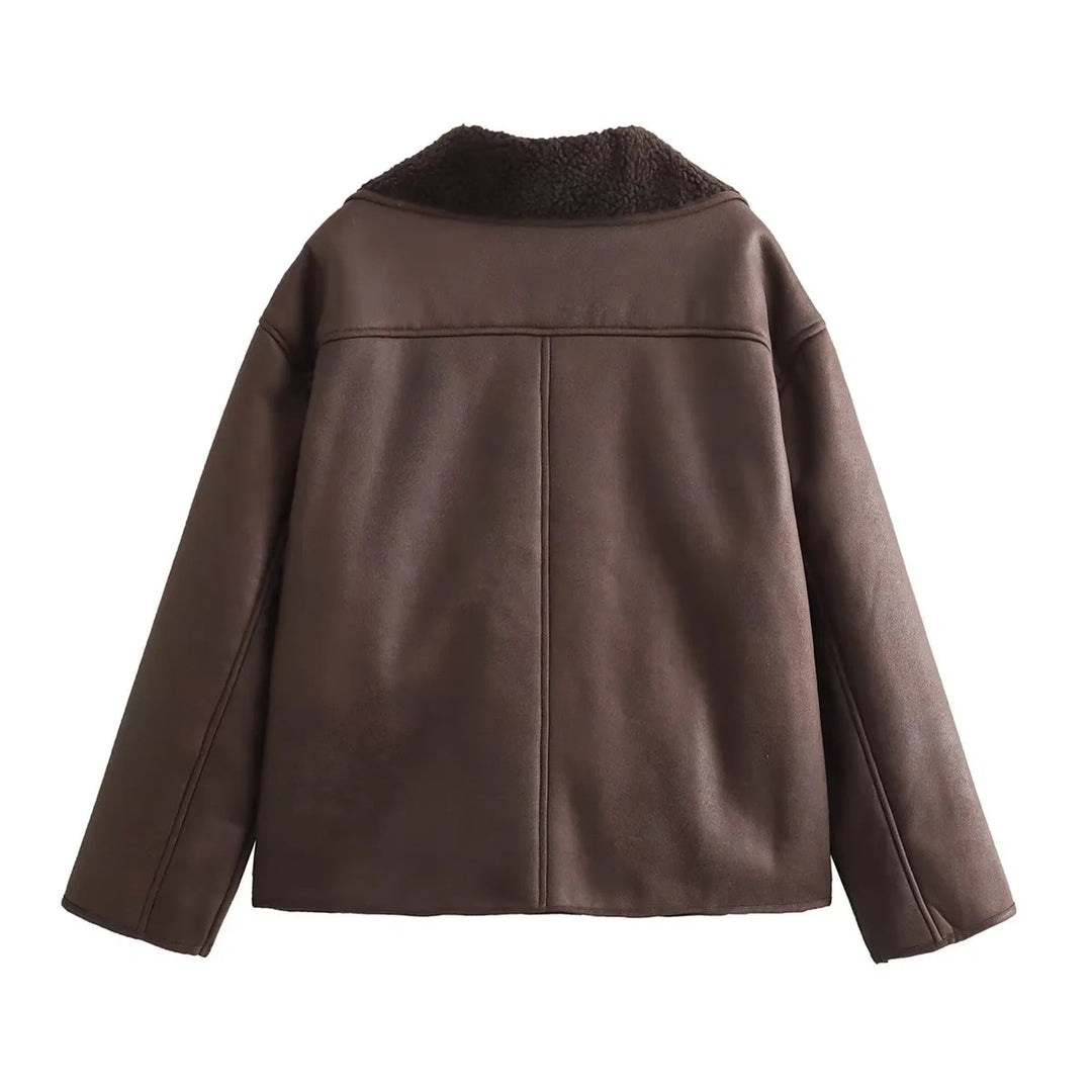 Damen nan kurze Lammfelloptik Jacke im Boxy-Schnitt mit Teddyfutter und aufgesetzten Taschen Echo Archiv