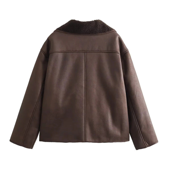 Damen nan kurze Lammfelloptik Jacke im Boxy-Schnitt mit Teddyfutter und aufgesetzten Taschen Echo Archiv