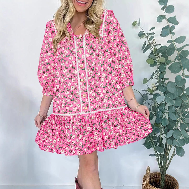 Damen Florales Mini-Hemdkleid mit übergroßem Matrosenkragen Echo Archiv