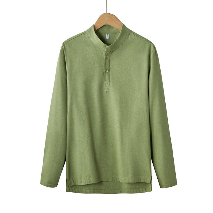 Herren nan langärmeliges Henley-Shirt mit Stehkragen und verdeckter Knopfleiste aus Baumwollmix Echo Archiv
