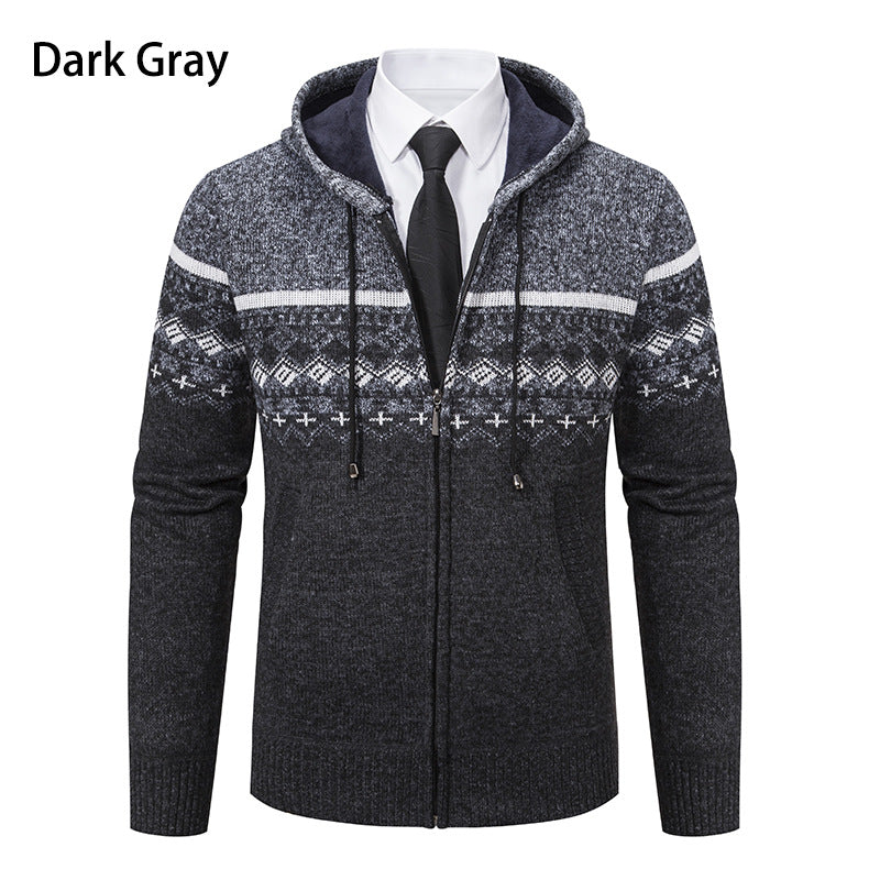 Herren stilvolle Strickjacke mit Kapuze und Norweger-Muster Echoarchiv