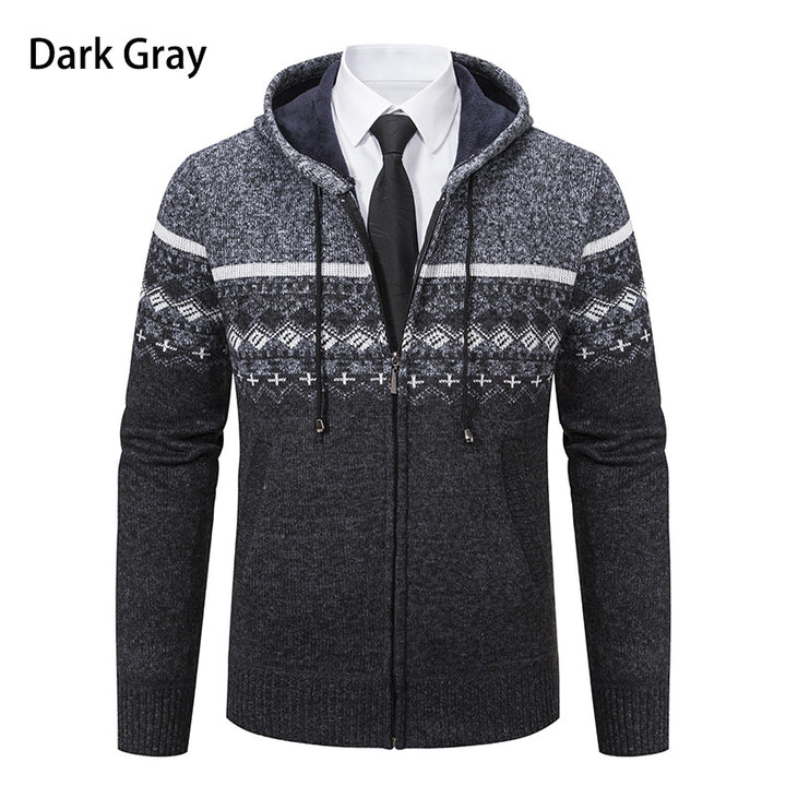 Herren stilvolle Strickjacke mit Kapuze und Norweger-Muster Echoarchiv