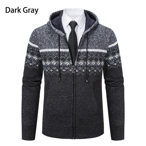Herren stilvolle Strickjacke mit Kapuze und Norweger-Muster Echoarchiv