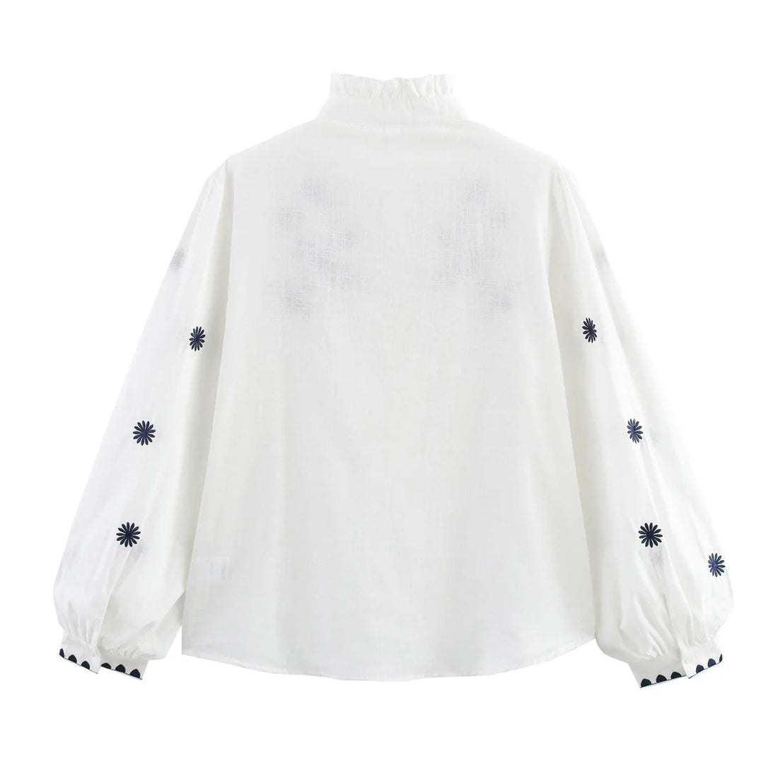 Damen bestickte Bluse mit Volumenärmeln und Rüschenstehkragen – Élovi