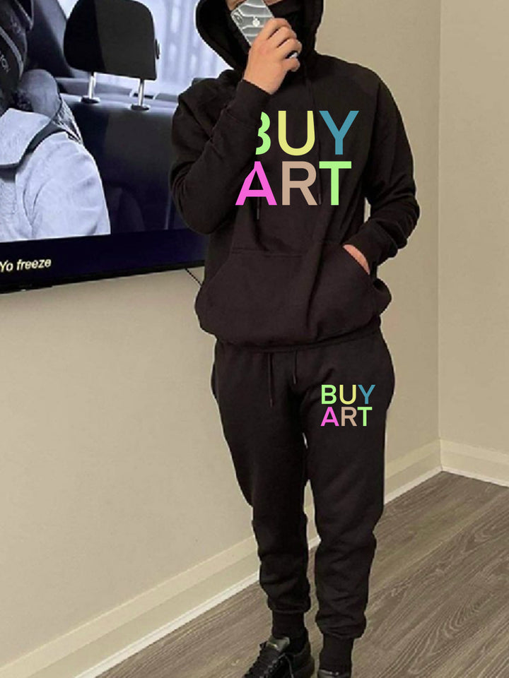 Herren Hoodie- und Jogginghose-Set mit künstlerischem Grafikdruck und lässigem Schnitt Echoarchiv