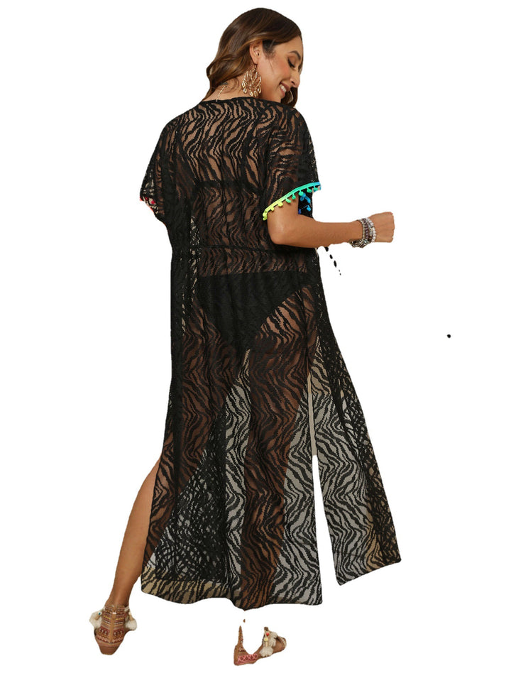 Damen transparenter Strandüberwurf mit eleganten Fransen Echo Archiv