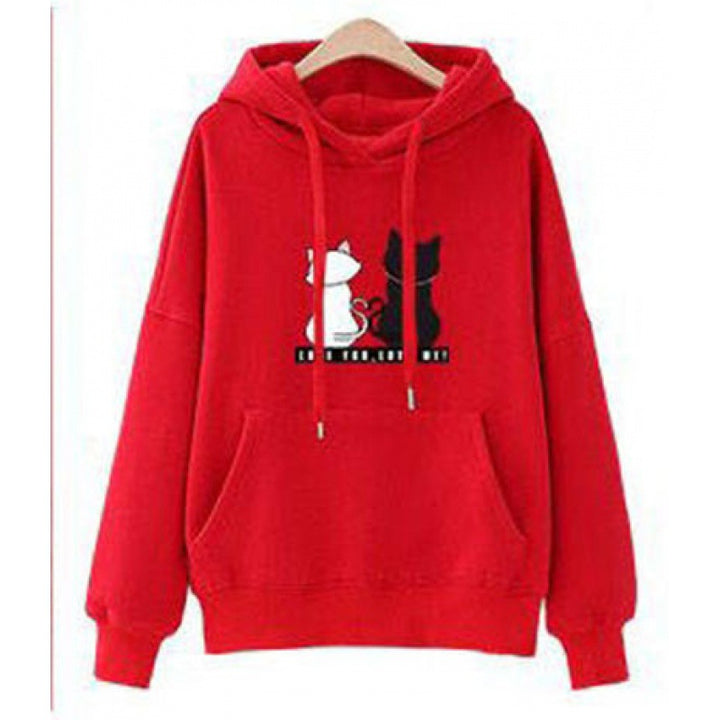 Damen Kapuzenpullover mit Katzen-Print, lockerem Schnitt und Kängurutasche – Auréline