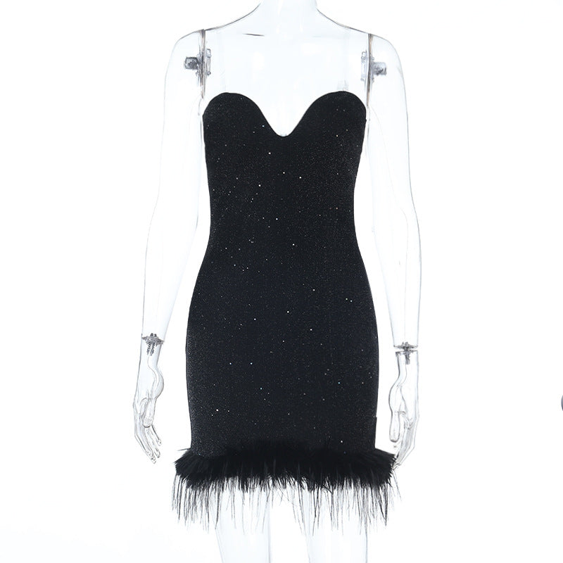 Damen Mini-Kleid mit herzförmigem Ausschnitt und Federn Echo Archiv