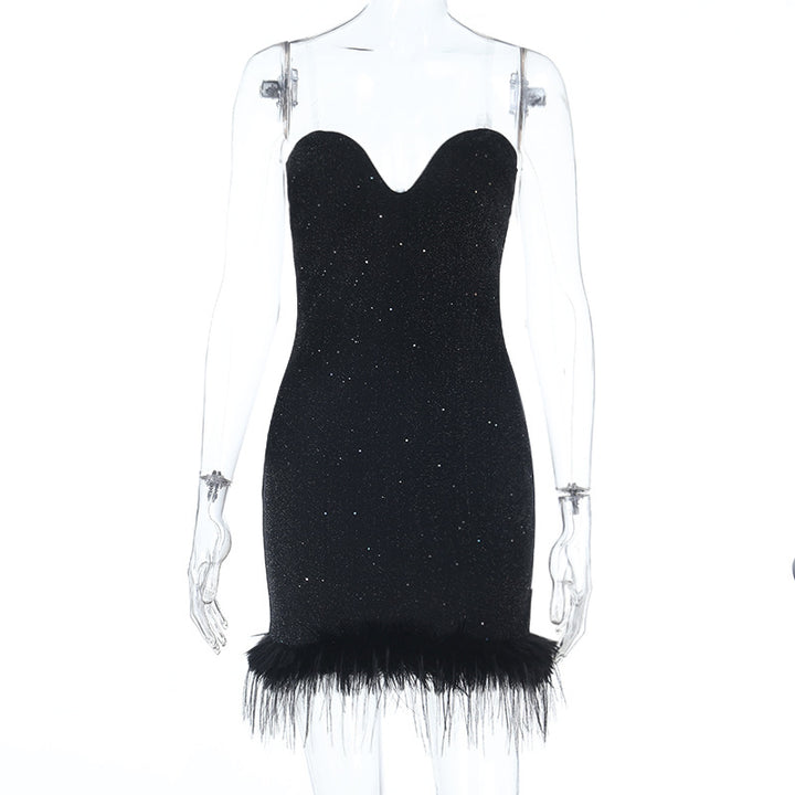 Damen Mini-Kleid mit herzförmigem Ausschnitt und Federn Echo Archiv