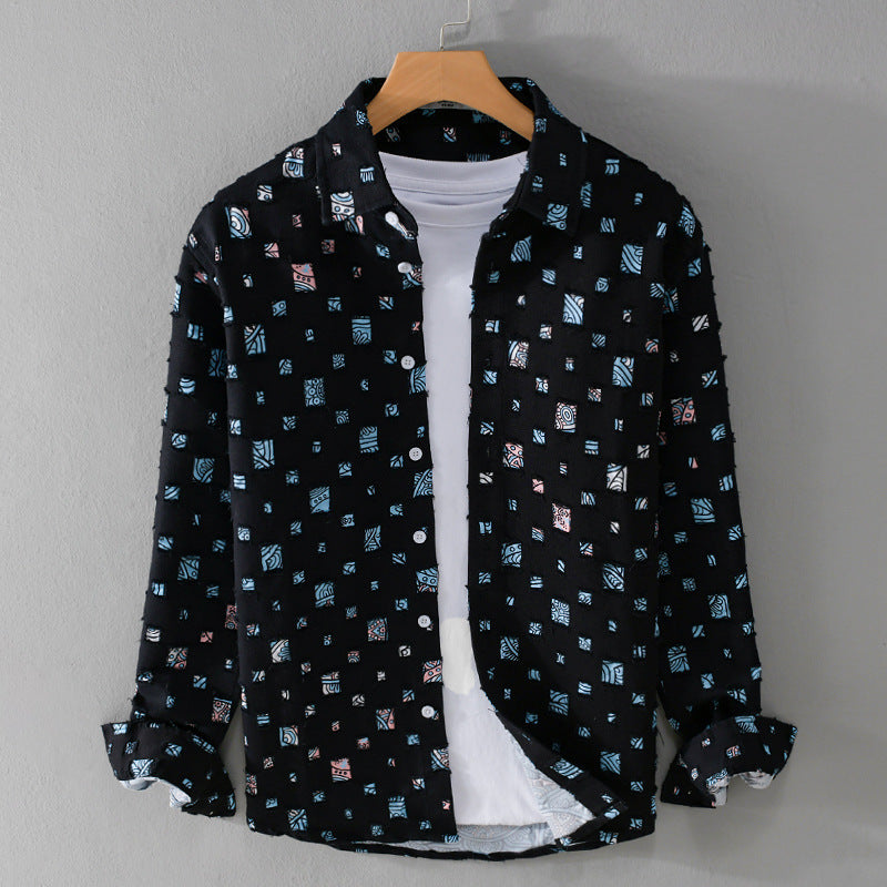 Unisex Leichtes Strukturhemd mit quadratischen Cut-Outs und Oversize-Schnitt Echoarchiv