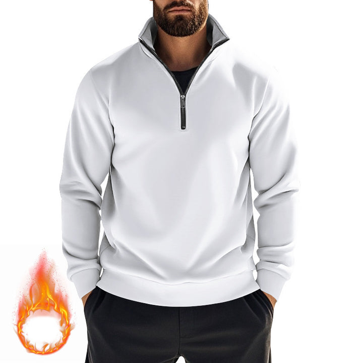 Herren komfortables Halbzip-Sweatshirt mit Stehkragen, leicht angerauter Innenseite und geripptem Saum – Marzano