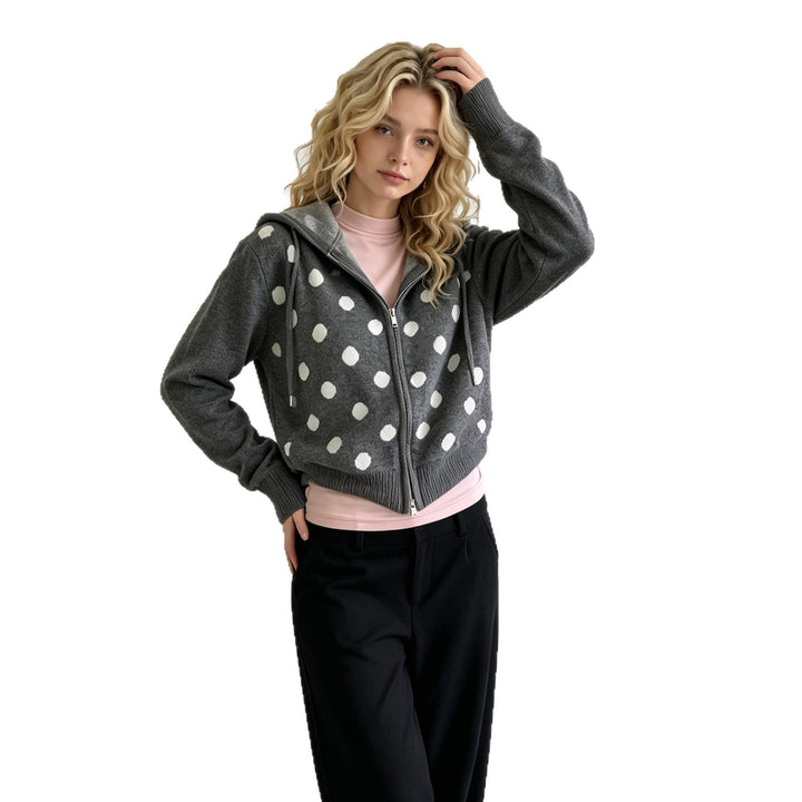Damen Kapuzenjacke mit Reißverschluss, gewaschener Vintage-Optik & dezenter Punkte-Applikation Echoarchiv