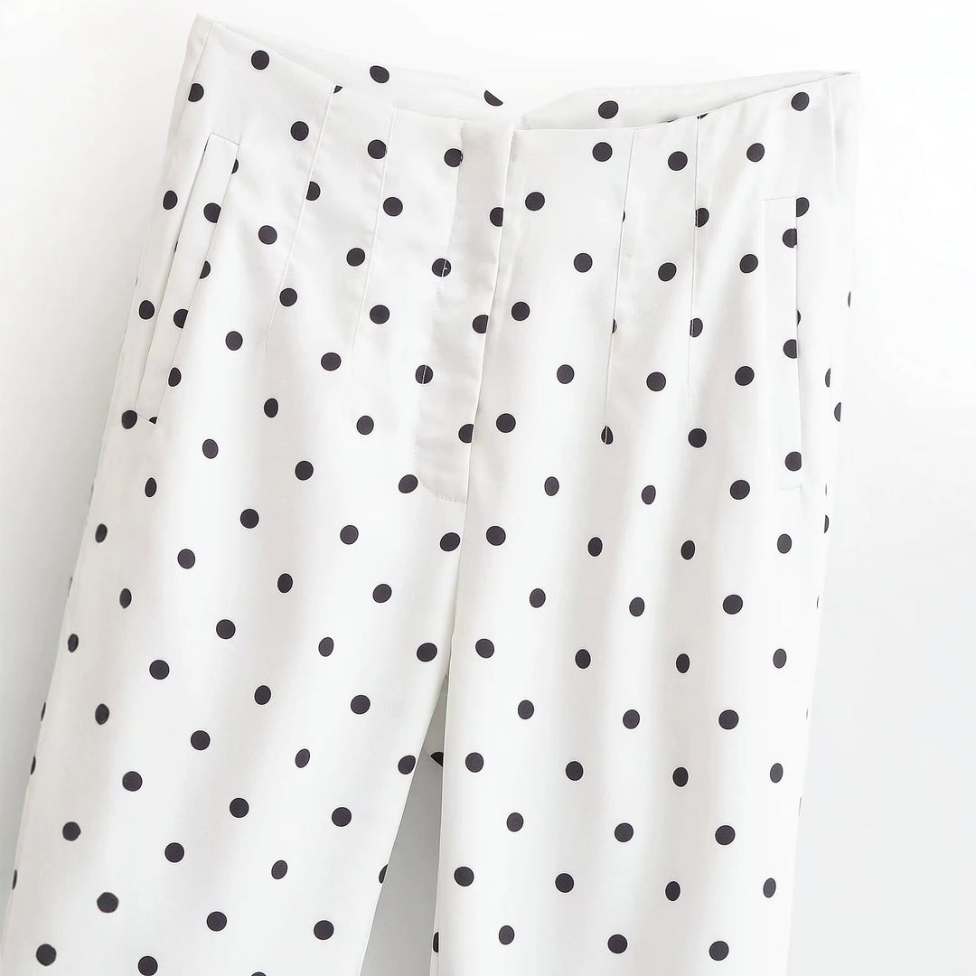 Damen Hochtaillierte konisch zulaufende Stoffhose mit Polka‑Dot‑Print und eleganter Bundverarbeitung Echo Archiv