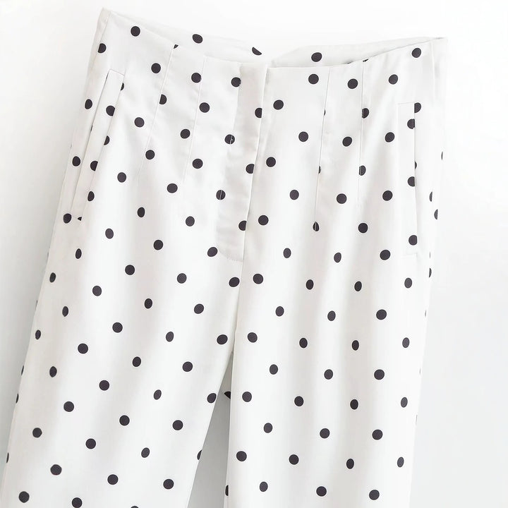 Damen Hochtaillierte konisch zulaufende Stoffhose mit Polka‑Dot‑Print und eleganter Bundverarbeitung Echo Archiv