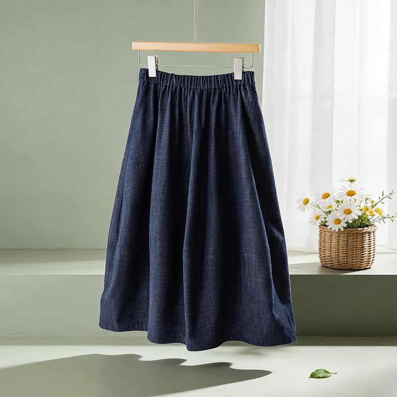 Damen Midirock mit elastischem Bund im Denim‑Look, A‑Linie Echo Archiv