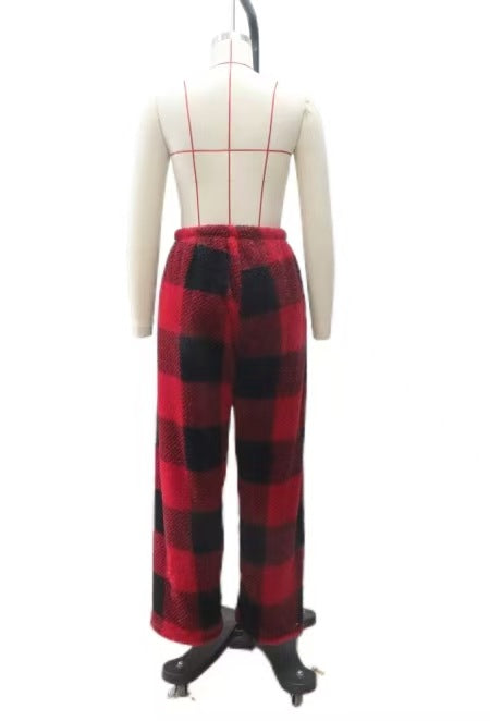 Damen nan kuschelige karierte Fleece-Hose mit Tunnelzugbund und weitem Bein Echo Archiv