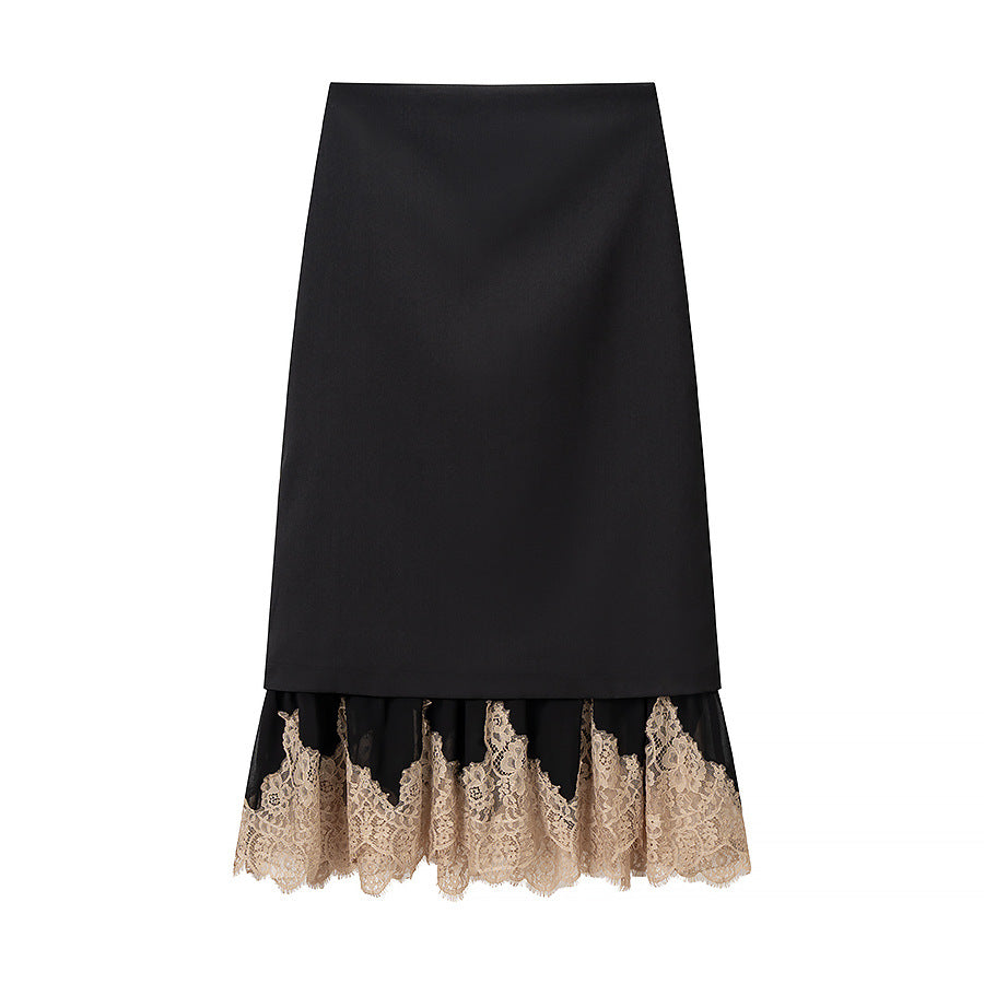Damen Eleganter Bleistift‑Midirock mit kontrastierender Spitzenunterlage Echoarchiv