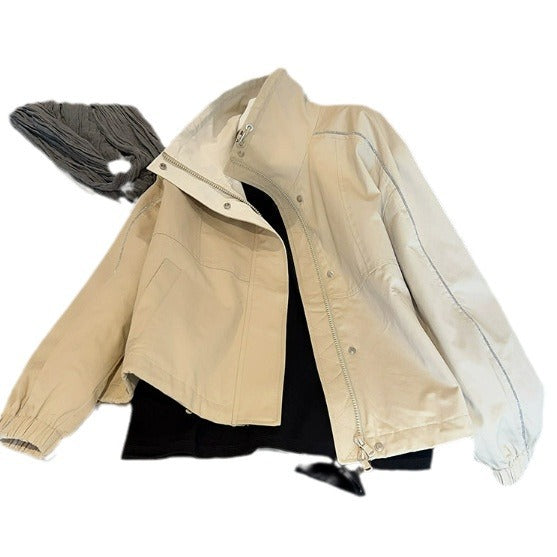 Damen Modische Übergangsjacke mit hohem Kragen und Druckknopfverschlüssen Echoarchiv