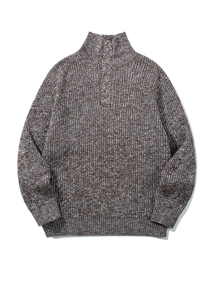 Unisex Grobgestrickter Rollkragenpullover mit halber Knopfleiste Echoarchiv